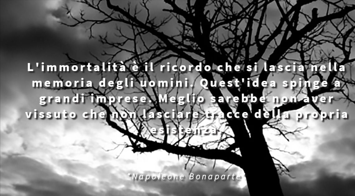 L'immortalità è il ricordo che si lascia nella memoria degli uomini. Quest'idea spinge a grandi imprese. Meglio sarebbe non aver vissuto che non lasciare tracce della propria esistenza. - Napoleone Bonaparte