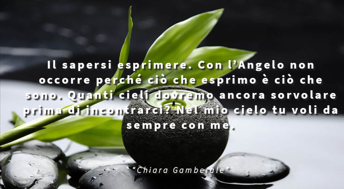 Il sapersi esprimere. Con l’Angelo non occorre perché ciò che esprimo è ciò che sono. Quanti cieli dovremo ancora sorvolare prima di incontrarci? Nel mio cielo tu voli da sempre con me. - Chiara Gamberale